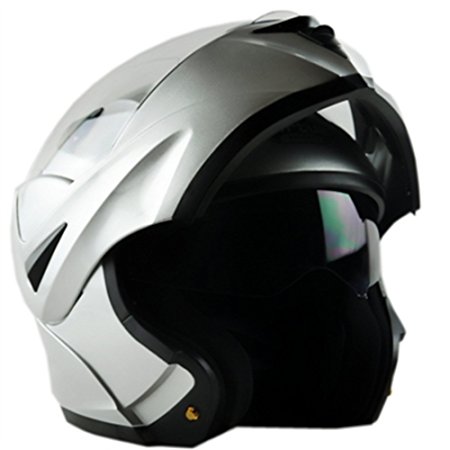 ILM 10 Colors Motorcycle Flip up Modular Helmet DOT (XL, Silver)