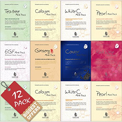 Facial Sheet Mask [NAISTURE] Face Treatment (12 Sheets) (Pure 100% Cotton), Smooth Moisturizing Hydration Revitalizing Brings your Health and Resilient Skin, Made in Korea - Pack of 12