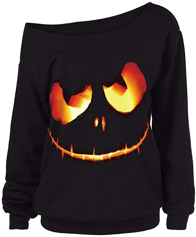 changeshopping Women Halloween Pumpkin Print Long Sleeve Sweat Pullover Tops Shirt