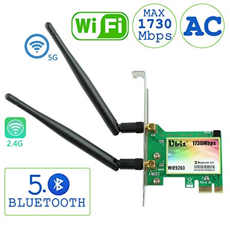 Ubit WiFi Card,AC 1730Mbps,Bluetooth 5.0 Dual Band Wireless Network Card, 9260 PCIe Adapter,PCI-E Wireless WiFi Network Adapter for Desktop PC