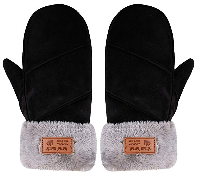 Arctic Paw Women's Faux Leather Sherpa Lined Faux Fur Cuff Winter Mittens