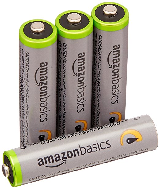 AmazonBasics High Capacity AAA Pre-Charged Rechargeable Batteries 850 mAh / minimum: 800 mAh [Pack of 4] - Outer Jacket May Vary