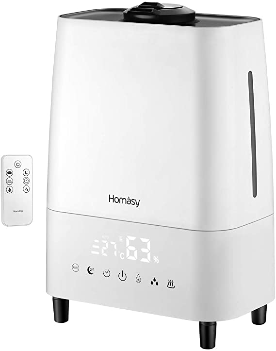 Homasy 5.5L Warm and Cool Mist Humidifiers, 23dB Whisper-Quiet Ultrasonic Humidifiers with Remote Control, Air Humidifier with Large Water Tank, LED Touch Display for Bedroom, Baby Room-White