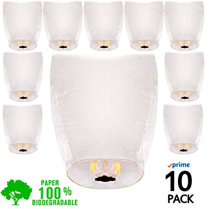 Chinese Lanterns White Paper (10) Pack - Ready to Use and Eco Friendly - Extra Large - 100% Biodegradable Wire Free - Beautiful Lantern for Weddings, Chinese Festival, Memorials, etc.