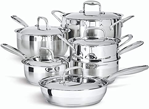 Paderno 11-Piece Stainless-Steel Cookware Set | Kitchen Pots and Pans Set with Covered Steamer