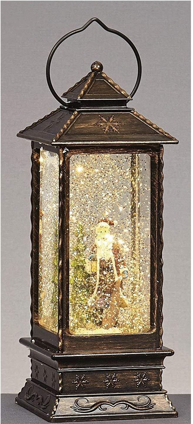 Battery Operated Lantern Glitter Water Spinner Lantern with Warm White LEDs - Santa Design