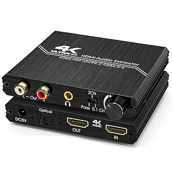 HDMI 2.0 Audio Extractor - Tendak HDMI Audio Splitter 4K HDMI to Optical Spdif Toslink 3.5mm AUX Stereo RCA L/R Audio Converter with Volume Control Support 4K@60Hz HDCP 2.2 HDR 3D YUV 4:4:4