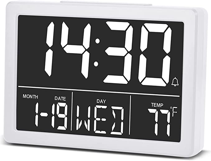 Alarm Clock for Bedrooms, 5.5" LED Digital Clock Large Display with USB Charger, 6 Level Brightness, Snooze, 8 Ringtones, 6 Volume, Digital Alarm Clock with Temperature for Desk Teens Office White
