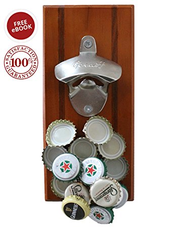 ONE DAY SALE: Magnetic/Wall-Mounted Beverage Bottle Opener with Bottle Cap Catcher for No-Mess Convenience - Easy to Hang and Fun to Use - Bonus eBook and Hardware Included - Premium Quality