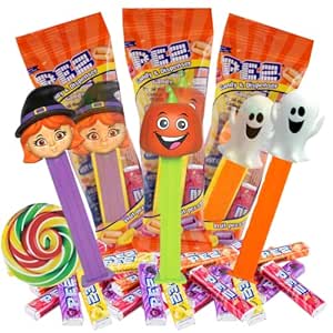 Halloween PEZ Dispenser Gift Set, Spooky Character Assortment with Grape and Orange Flavored Refill Rolls, Trick or Treat Candies and Party Favors, Pack of 3