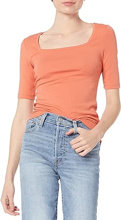 Amazon Essentials Womens Slim Fit Half Sleeve Square Neck T-Shirt