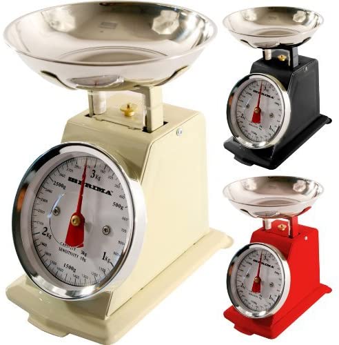 New 3KG Traditional Weighing Kitchen Scale Bowl Retro Scales Mechanical Vintage (RED)