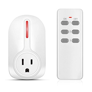 Wireless Outlet Switch with Remote Control - Wirelessly Turn Power On Off Wireless Electrical Outlet Plug for Household Appliances Lamp Light - 1 Pack with 1 Learning Code Remote Control