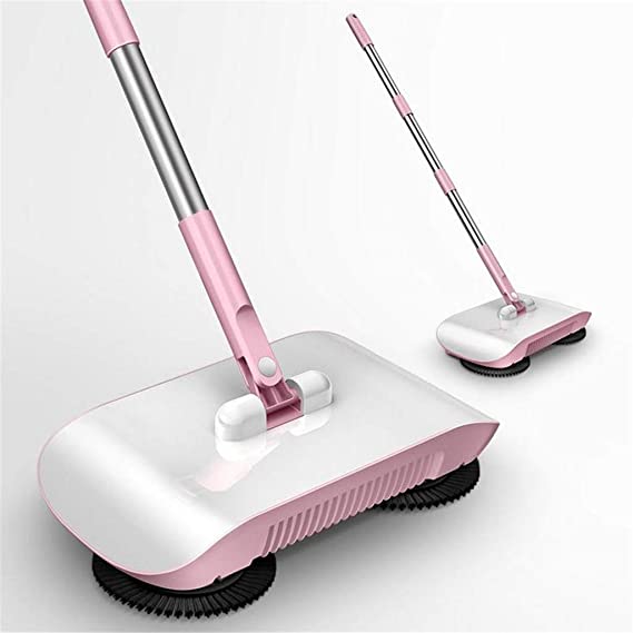 Radorock 3 in 1 Sweeper Mop Vacuum Cleaner Hand Push Floor Cleaner,Upgrade Soft and Thick Brush   Microfiber Mop Easy to Use (Pink)