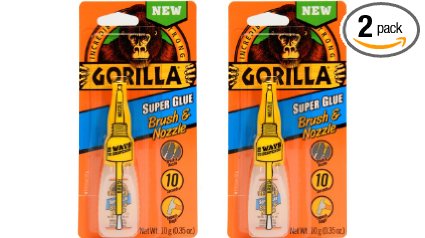 Gorilla Glue 7500102 Super Glue Brush and Nozzle 10g, Clear - 2 Pack