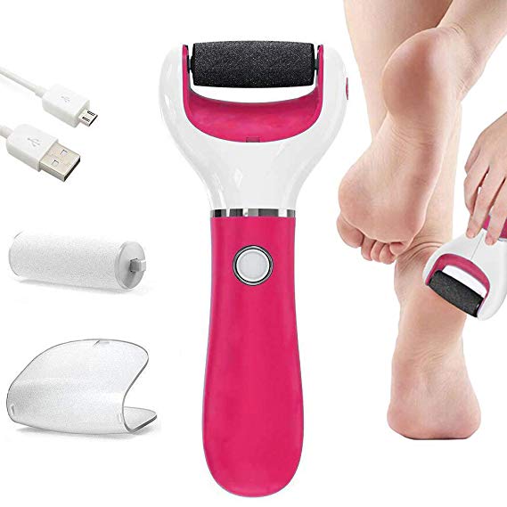 BOMPOW Hard Skin Remover, Electirc Foot File with 2 Rollers and Rechargeable Callus Remover for Dry Dead and Cracked Feet, Pink