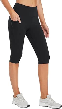 BALEAF Women's Capris with Pockets Knee Length Capri Leggings High Waisted Stretch for Casual Summer Yoga Workout Exercise