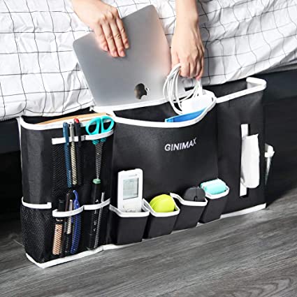 GINIMAX Dorm Room Essentials - Bedside Caddy | Large Size 23"x12" | Under Couch Mattress | Bedside Storage Organizer for TV Remote Control, Mobile Phones, Magazines, Laptops, Glasses