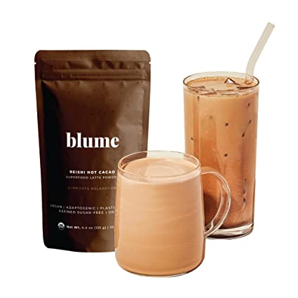 Blume Reishi Hot Cacao Blend - Stress Soothing Superfoods Mushroom latte with Brain Boosting Adaptogen Organic Cocao - Organic, Vegan And Keto Friendly - 30 Servings