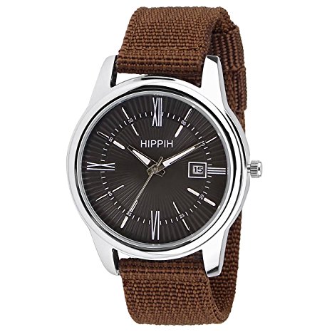 Analog Quartz Wrist Watch, Hippih Men Waterproof Quartz Business Casual Fashion Canvas Watches - Brown
