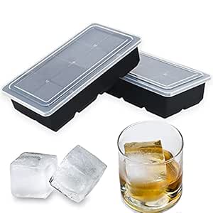 Bangp Silicone Ice Cube Tray for Whiskey,2 Pack Stackable Large Ice Cube Molds Make 16 Big Whiskey Ice Cubes,Easy Release Square Ice Cube Molds for Cocktails,Whiskey,Soups and Frozen Treats