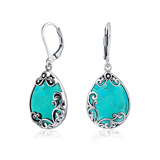 Bling Jewelry 925 Silver Natural Compressed Turquoise Leverback Earrings