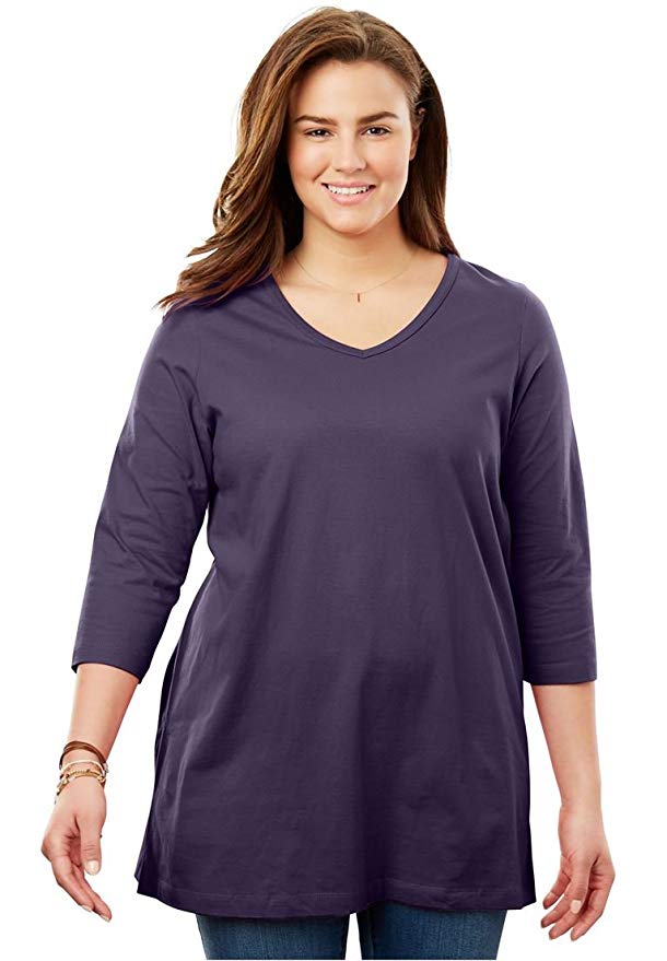 Women's Plus Size Perfect Three-Quarter Sleeve V-Neck Tunic