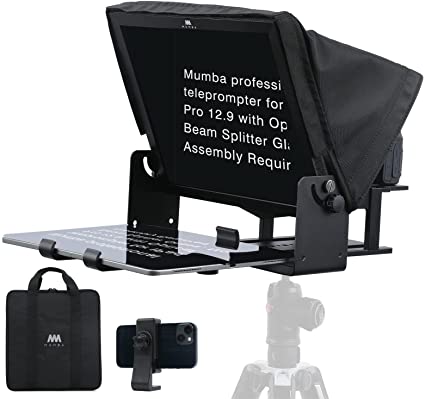 Mumba D15 Teleprompter for IPad Pro 12.9 Smartphone DSLR Cameras | Professional Optical Beam Splitter Glass | Rugged Aluminum Body | No Assembly Required | for Online Teaching Vlogger Live Streaming