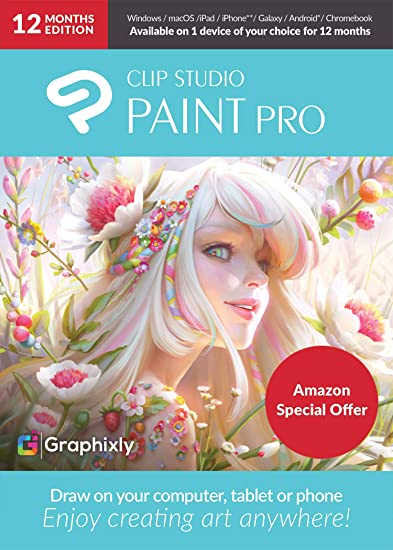 CLIP STUDIO PAINT PRO with Bonus Brushes | 12 Months Edition | 1 Device | PC, macOS, iPad, iPhone, Galaxy, Android, Chromebook [Keycard]