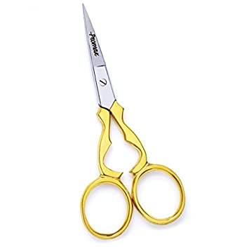 ProMax Embroidery Eye Brow Scissors- Attractive Styles Straight Pointed Stainless Steel with Half Gold Plated (Design Scissor)-30-7064