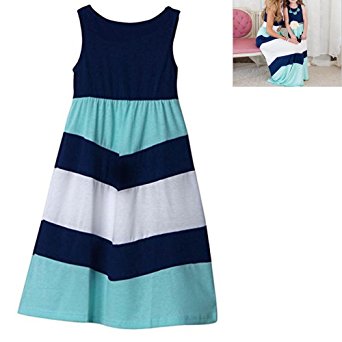 Helisopus Mother Daughter Stripe Dress Beach Long Maxi Matching Shirt Outfits