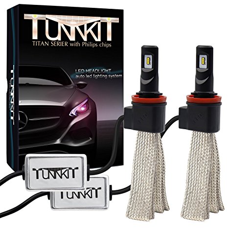 TUNNKIT LED Headlight H11/H8/H9 Conversion Kit-Philips Chips- 40W 7400LM 6000K Cool White- Titan Series LED Headlights for DRL/Fog Light/ High Beam/Low Beam Upgrade