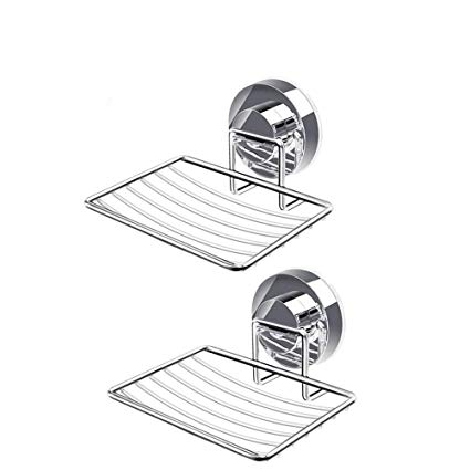 linewinder Vacuum Suction Cup Soap Dish Holder Strong Stainless Steel Sponge Holder for Bathroom & Kitchen - Soap Dish Tray Can be Mounted on Any Clean Flat Smooth Surface–(Chrome-2 Packs)