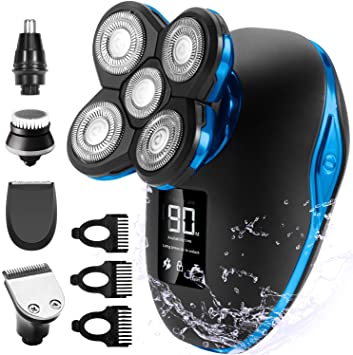 OriHea Electric Shaver for Blad Head Men, Electric Head Shavers Men LED Display Rechargeable Electric Rotary Shaver, IPX7 Waterproof, Mens Grooming Kit, Beard Trimmer, Nose Hair & Hair Clippers