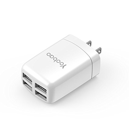 Yoobao US Portable 4 Port USB Wall Charger Power Adapter Multi-port Travel Charger Plug for iPhone X/ 8 Plus/ 8, iPad, Samsung Galaxy, Nexus 6P/ 5X, and Most Digital Devices - White