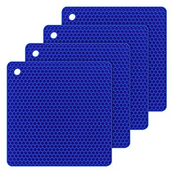 Bligli Silicone Pot Holder Mats Hot Pads Spoon Rest, Multipurpose Trivet Durable Dishwasher Safe Heat Resistant for Hot Dishes Food Grade Silicone Set of 4 (Blue)