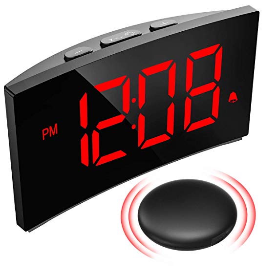 PICTEK Loud Alarm Clock with Wireless Bed Shaker, Digital Alarm Clock for Heavy Sleepers, 3 Alarm Sound, Large Red Display with 6 Dimmer, Bedroom Clock for Kid Deaf Hard of Hearing