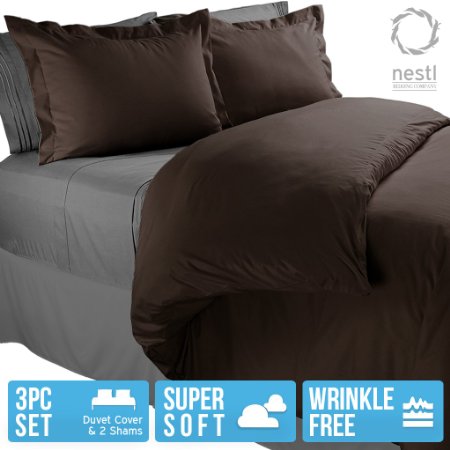 Nestl Bedding Duvet Cover, Protects and Covers your Comforter / Duvet Insert, Luxury 100% Super Soft Microfiber, Queen Size, Color Chocolate Brown, 3 Piece Duvet Cover Set Includes 2 Pillow Shams