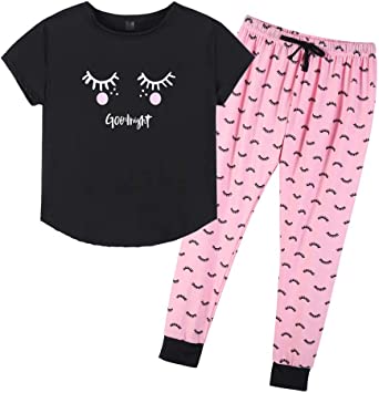 YIJIU Women's Summer Cute Cartoon Print Top and Pant Pajama Set Lounge Sleepwear