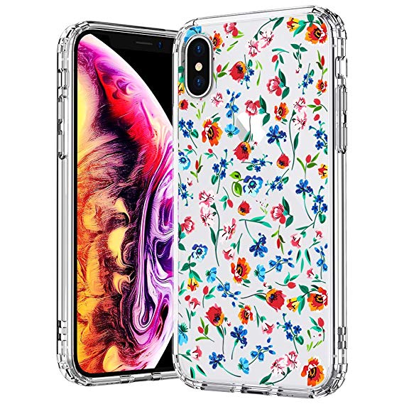 MOSNOVO Case for iPhone Xs/iPhone X, Wildflower Floral Pattern Clear Design Printed Transparent Plastic Back Case with TPU Bumper Protective Case Cover for Apple iPhone X/iPhone Xs