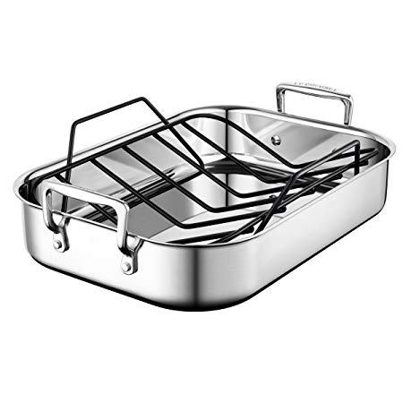 Le Creuset SSC8611-35P Stainless Steel Small Roasting Pan With Nonstick Rack 14" x 10"