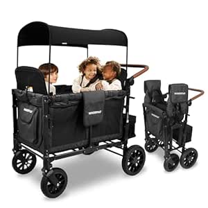 Collapsible Wagon Stroller with Seats with Magnetic Buckle 5-Point Harnesses and Adjustable Sun Canopy, Black