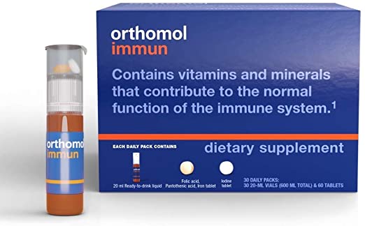 Orthomol Immun – Immune Support Supplement with Vitamin A, B, C, D, E, K, Zinc, Iodine and More Daily Vitamins in vials, 30-Day Supply, Supports Healthy Immune System, Immune Defense for Men, Women