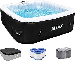 ALEKO Inflatable Hot Tub Spa | Personal High Powered Jetted Bubble | 265 Gallon | Black | HTISQ6GYBK