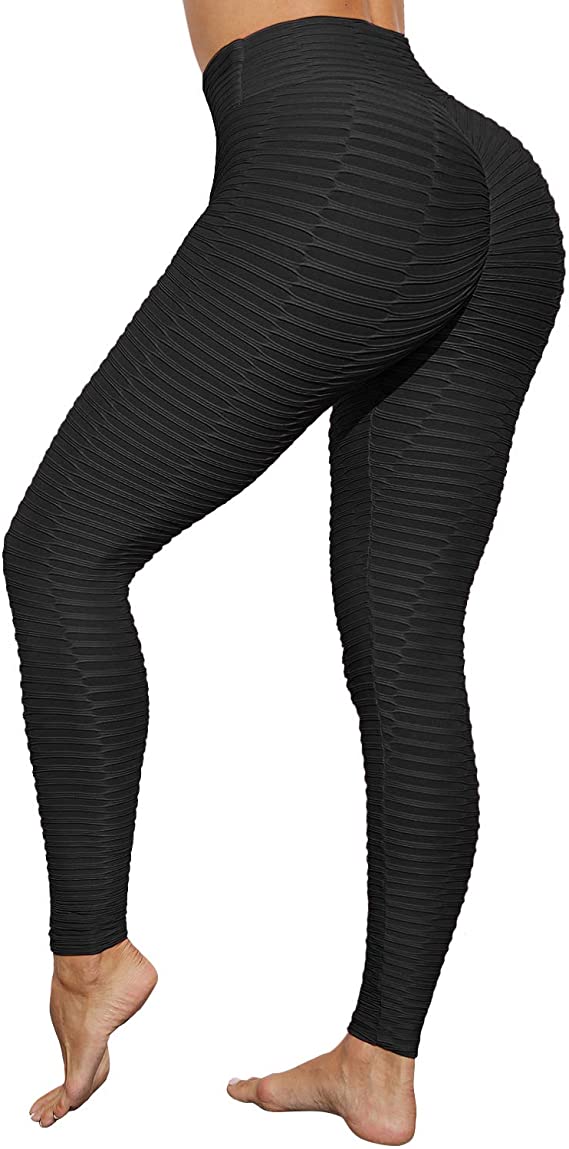 HURMES Women's High Waist Textured Yoga Pants Ruched Butt Lifting Stretchy Tummy Control Workout Leggings