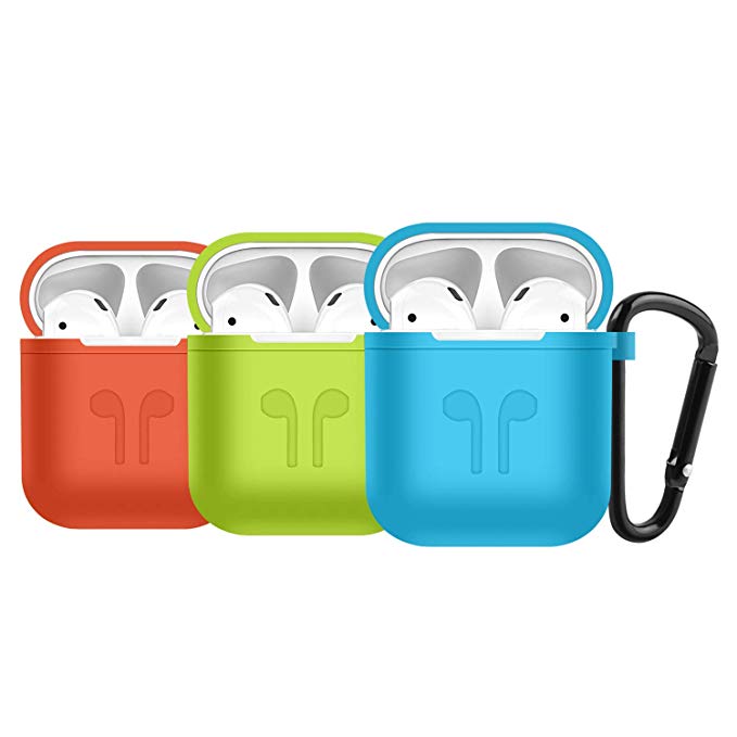 Easy  Compatible Airpods Case, 3 pcs Silicone Protective Cover 3 pcs Keychain (BlueGreenRed)