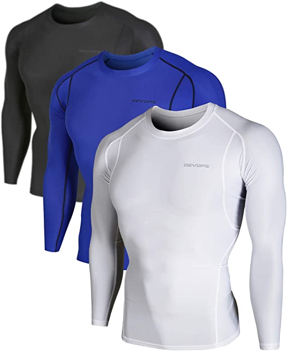 DEVOPS 2~3 Pack Men's Athletic Long Sleeve Compression Shirts