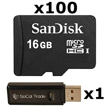 100 PACK - SanDisk 16GB MicroSD HC Memory Card SDSDQAB-016G (Bulk Packaging) LOT OF 100 with USB 2.0 MicoSD & SD Memory Card Reader