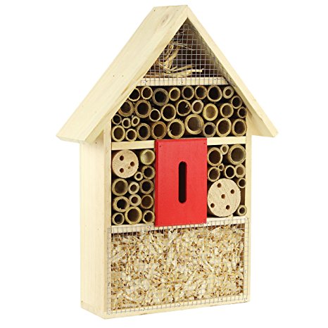 Gardirect Luxurious Insect Hotel, Bee & Bug House, Large Size, 11'' x 3-3/8'' x 15-3/4'' (Natural Roof)