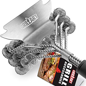 GRILLART Grill Brush Bristle Free - Safe BBQ Cleaning Grill Brush and Scraper - 18" Best Stainless Steel Grilling Accessories Cleaner for Weber Gas/Charcoal Porcelain/Ceramic/Iron/Steel Grill Grates